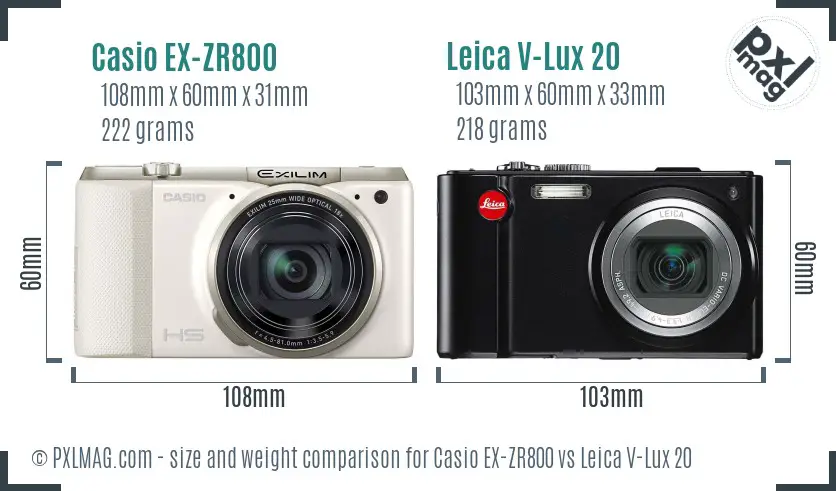 Casio EX-ZR800 vs Leica V-Lux 20 size comparison