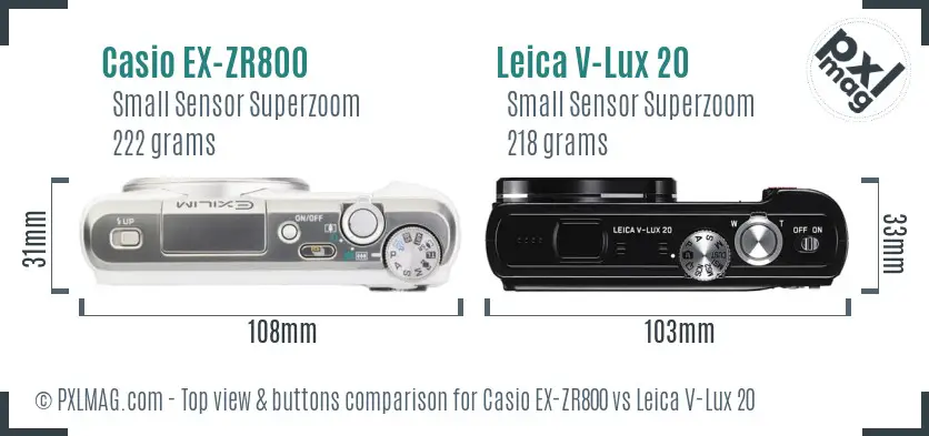 Casio EX-ZR800 vs Leica V-Lux 20 top view buttons comparison