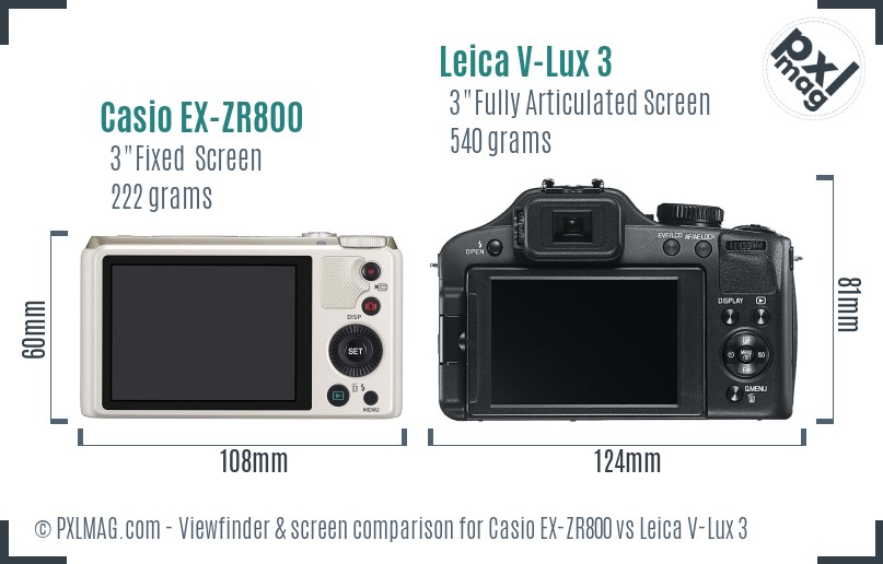 Casio EX-ZR800 vs Leica V-Lux 3 Screen and Viewfinder comparison