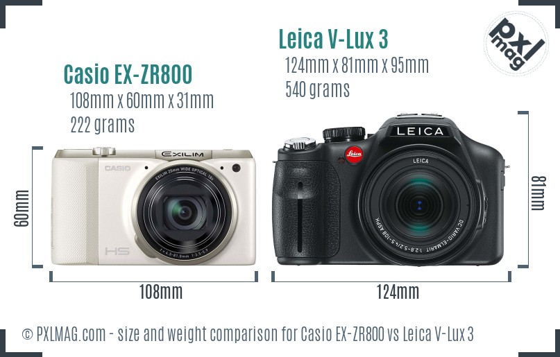 Casio EX-ZR800 vs Leica V-Lux 3 size comparison Casio EX-ZR800 vs Leica V-Lux 3 size comparison