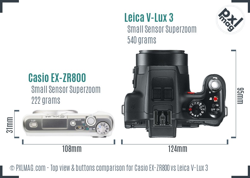Casio EX-ZR800 vs Leica V-Lux 3 top view buttons comparison