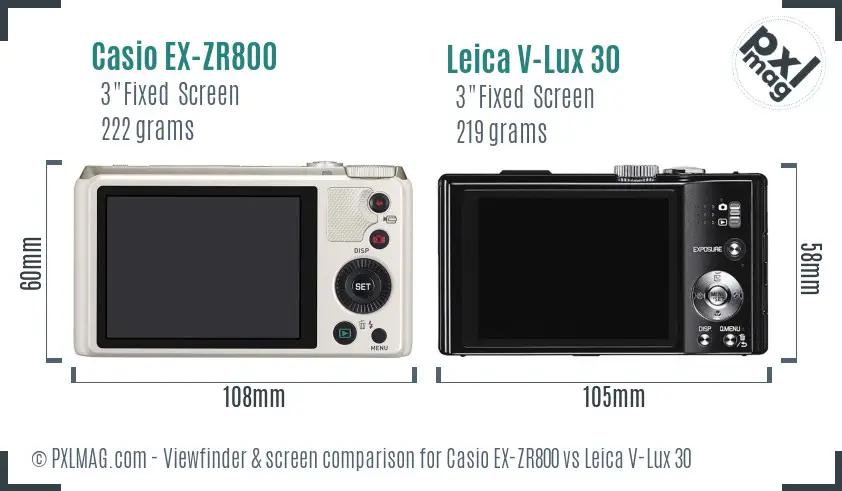 Casio EX-ZR800 vs Leica V-Lux 30 Screen and Viewfinder comparison