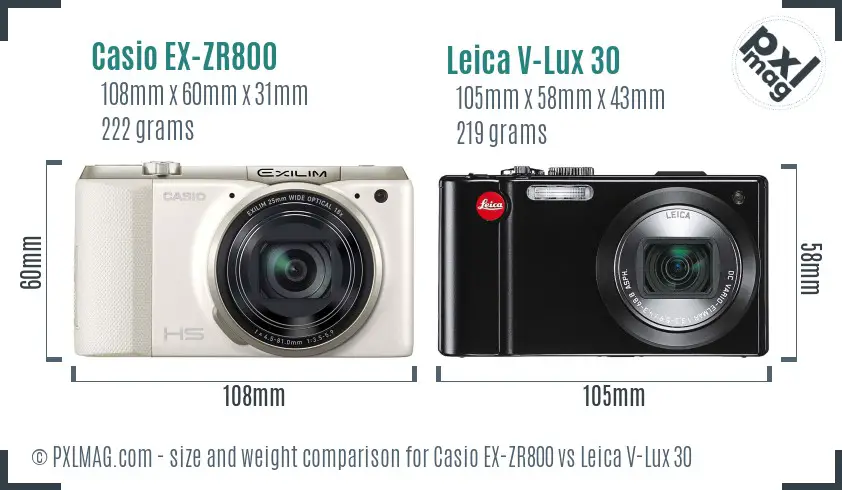 Casio EX-ZR800 vs Leica V-Lux 30 size comparison