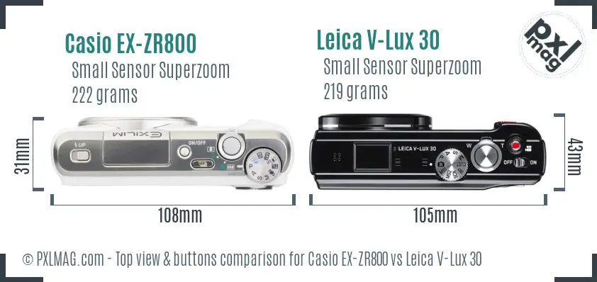Casio EX-ZR800 vs Leica V-Lux 30 top view buttons comparison
