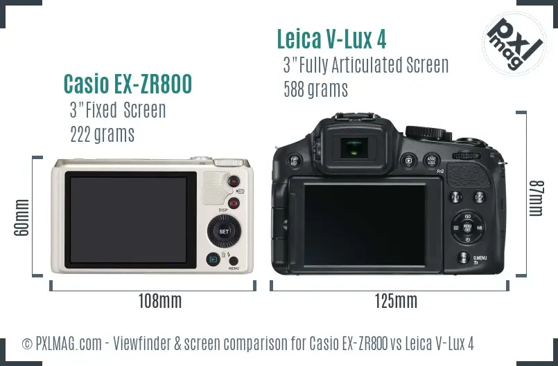 Casio EX-ZR800 vs Leica V-Lux 4 Screen and Viewfinder comparison