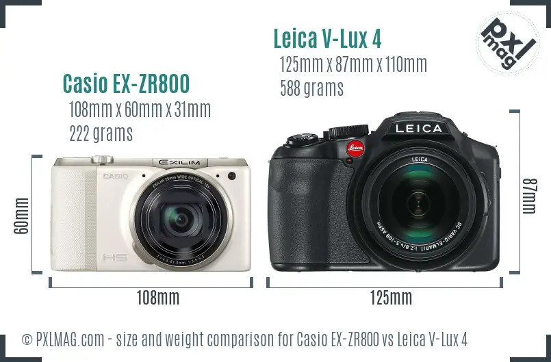 Casio EX-ZR800 vs Leica V-Lux 4 size comparison