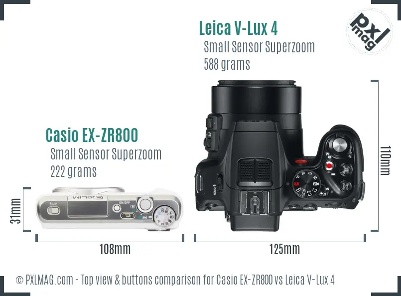 Casio EX-ZR800 vs Leica V-Lux 4 top view buttons comparison