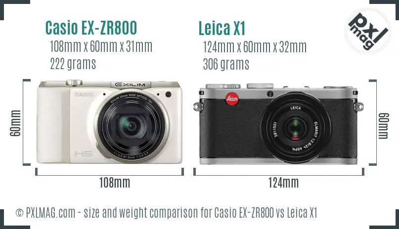 Casio EX-ZR800 vs Leica X1 size comparison