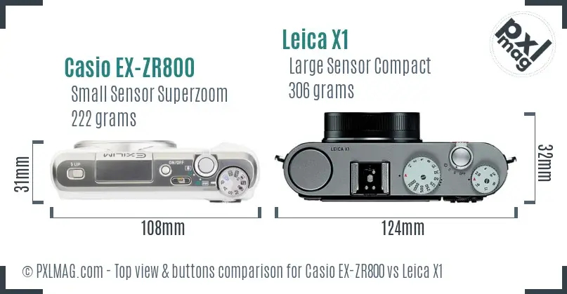 Casio EX-ZR800 vs Leica X1 top view buttons comparison