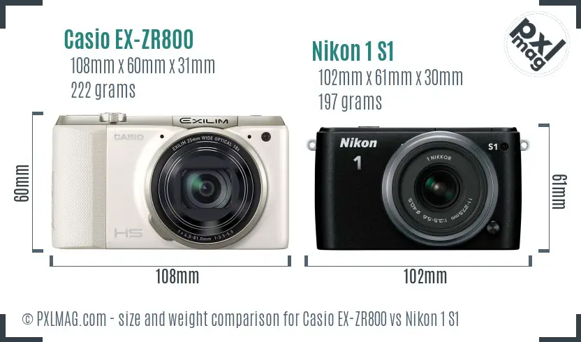 Casio EX-ZR800 vs Nikon 1 S1 size comparison