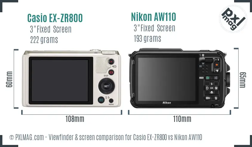 Casio EX-ZR800 vs Nikon AW110 Screen and Viewfinder comparison