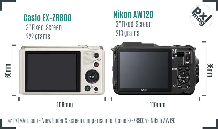 Casio EX-ZR800 vs Nikon AW120 Screen and Viewfinder comparison