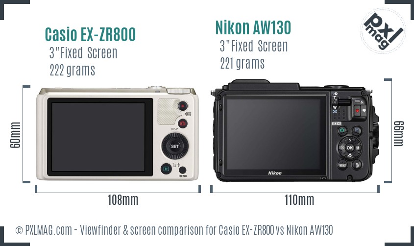 Casio EX-ZR800 vs Nikon AW130 Screen and Viewfinder comparison