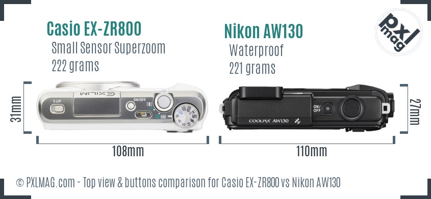 Casio EX-ZR800 vs Nikon AW130 top view buttons comparison