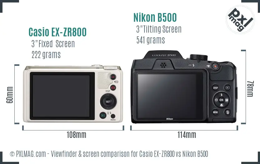 Casio EX-ZR800 vs Nikon B500 Screen and Viewfinder comparison