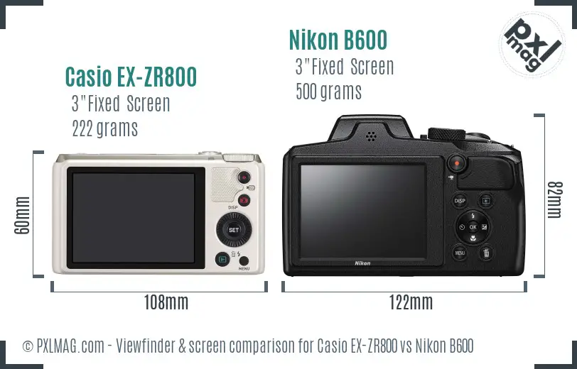 Casio EX-ZR800 vs Nikon B600 Screen and Viewfinder comparison