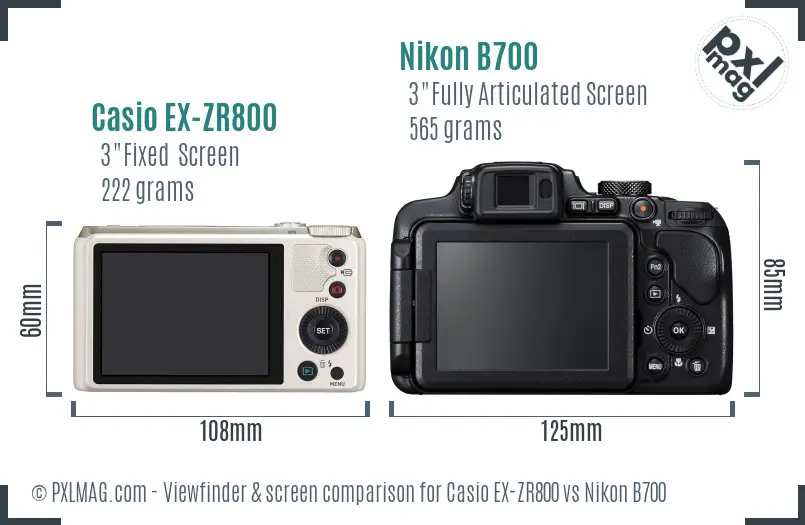 Casio EX-ZR800 vs Nikon B700 Screen and Viewfinder comparison