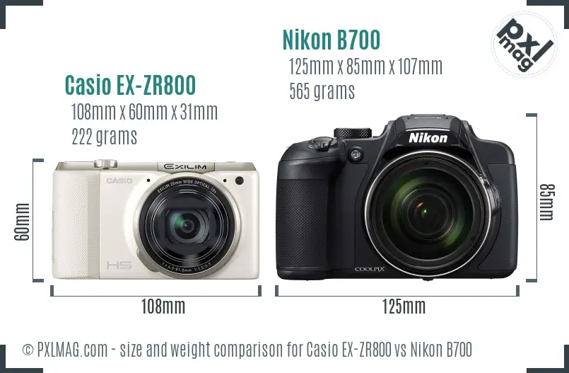 Casio EX-ZR800 vs Nikon B700 size comparison