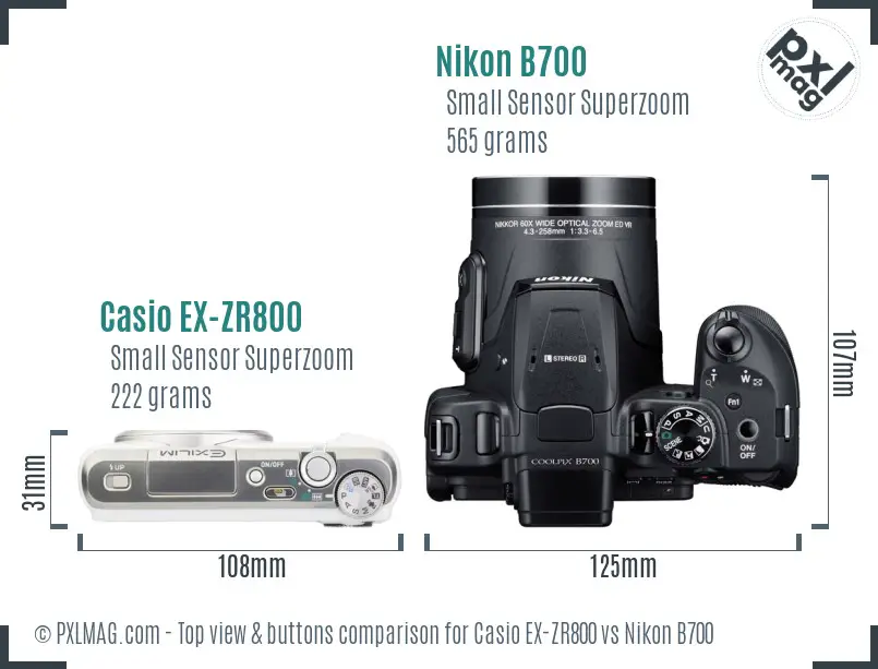 Casio EX-ZR800 vs Nikon B700 top view buttons comparison