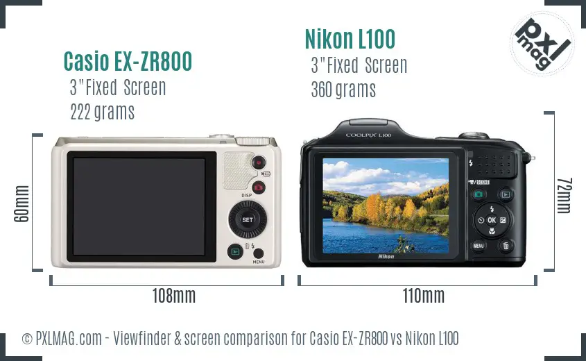 Casio EX-ZR800 vs Nikon L100 Screen and Viewfinder comparison Casio EX-ZR800 vs Nikon L100 Screen and Viewfinder comparison