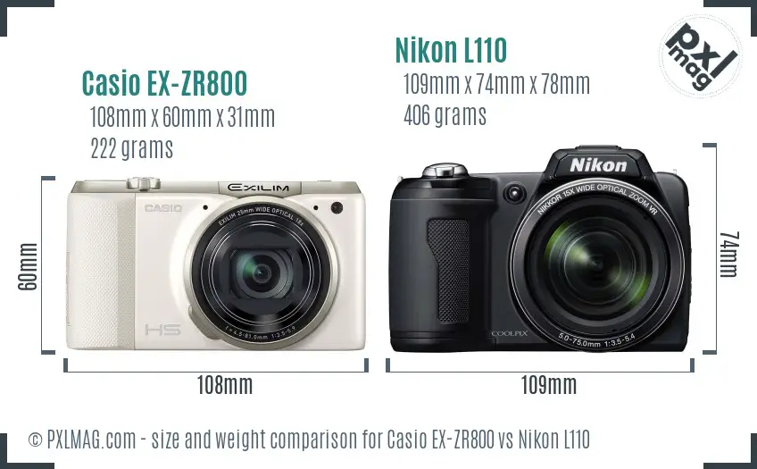 Casio EX-ZR800 vs Nikon L110 size comparison Casio EX-ZR800 vs Nikon L110 size comparison