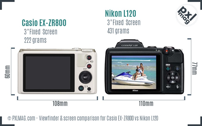 Casio EX-ZR800 vs Nikon L120 Screen and Viewfinder comparison