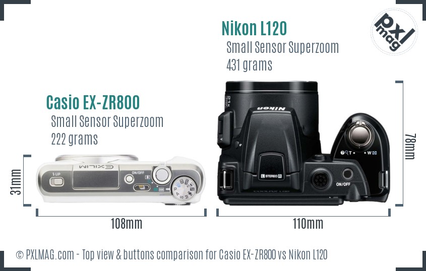 Casio EX-ZR800 vs Nikon L120 top view buttons comparison