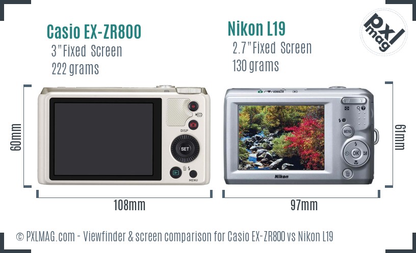 Casio EX-ZR800 vs Nikon L19 Screen and Viewfinder comparison