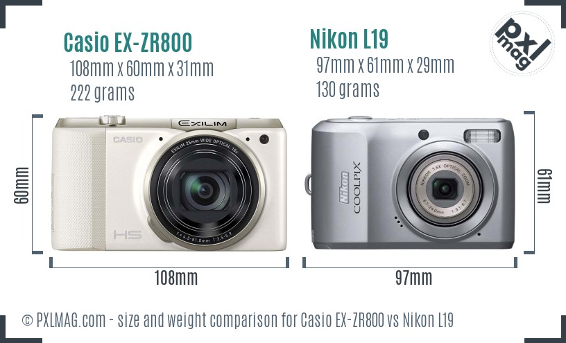 Casio EX-ZR800 vs Nikon L19 size comparison