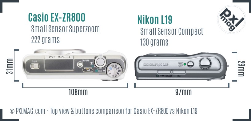 Casio EX-ZR800 vs Nikon L19 top view buttons comparison