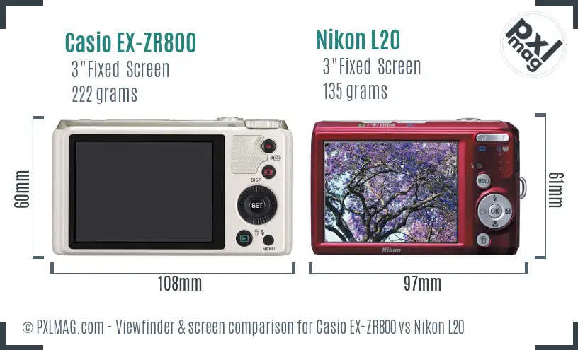 Casio EX-ZR800 vs Nikon L20 Screen and Viewfinder comparison