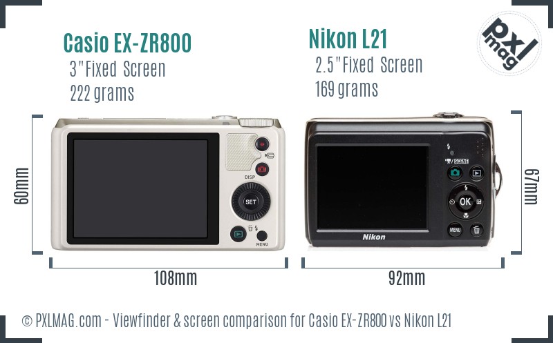 Casio EX-ZR800 vs Nikon L21 Screen and Viewfinder comparison