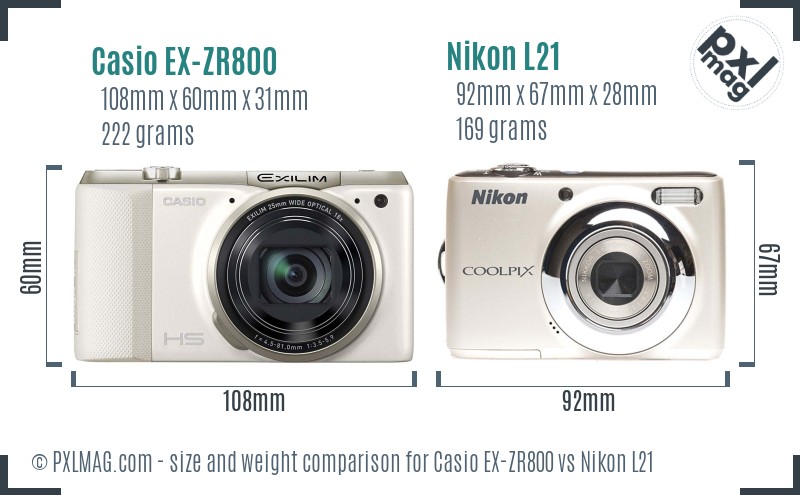 Casio EX-ZR800 vs Nikon L21 size comparison