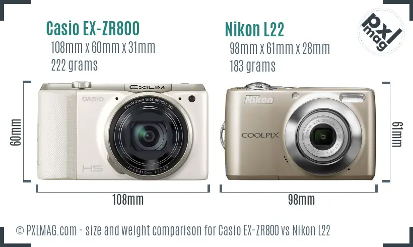 Casio EX-ZR800 vs Nikon L22 size comparison Casio EX-ZR800 vs Nikon L22 size comparison
