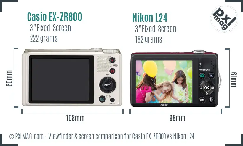 Casio EX-ZR800 vs Nikon L24 Screen and Viewfinder comparison
