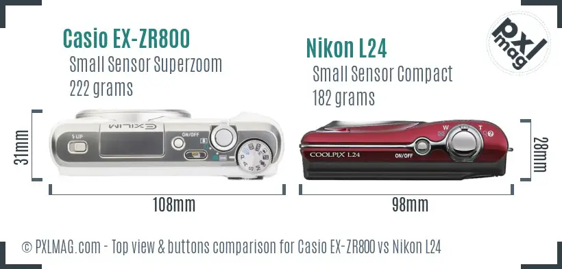 Casio EX-ZR800 vs Nikon L24 top view buttons comparison