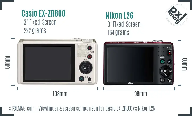 Casio EX-ZR800 vs Nikon L26 Screen and Viewfinder comparison