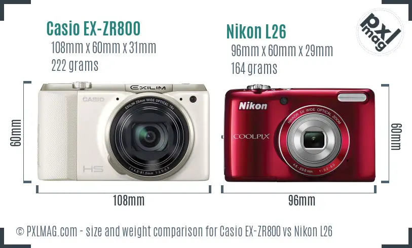 Casio EX-ZR800 vs Nikon L26 size comparison
