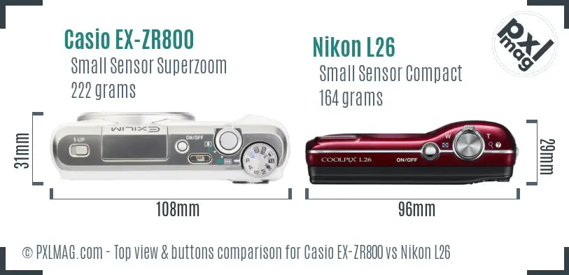 Casio EX-ZR800 vs Nikon L26 top view buttons comparison