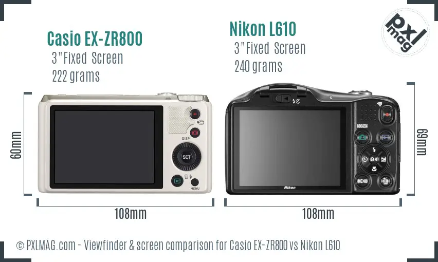 Casio EX-ZR800 vs Nikon L610 Screen and Viewfinder comparison