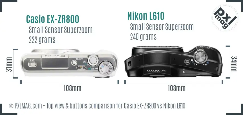 Casio EX-ZR800 vs Nikon L610 top view buttons comparison