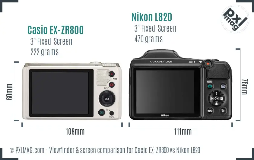 Casio EX-ZR800 vs Nikon L820 Screen and Viewfinder comparison Casio EX-ZR800 vs Nikon L820 Screen and Viewfinder comparison