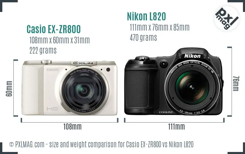 Casio EX-ZR800 vs Nikon L820 size comparison Casio EX-ZR800 vs Nikon L820 size comparison