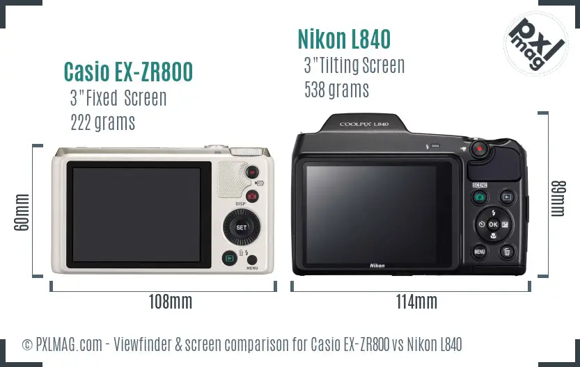 Casio EX-ZR800 vs Nikon L840 Screen and Viewfinder comparison