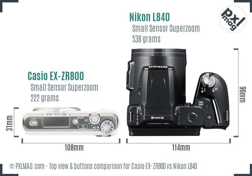 Casio EX-ZR800 vs Nikon L840 top view buttons comparison