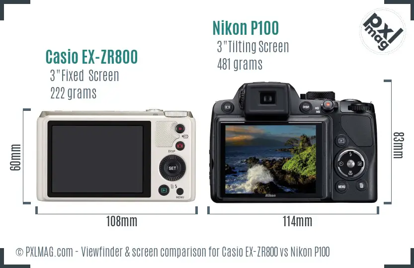 Casio EX-ZR800 vs Nikon P100 Screen and Viewfinder comparison