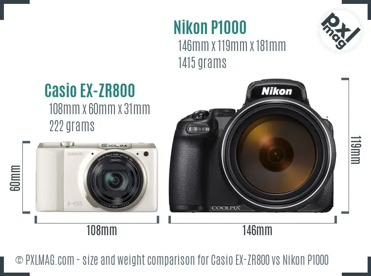 Casio EX-ZR800 vs Nikon P1000 size comparison