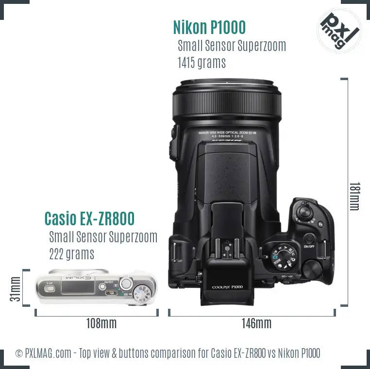 Casio EX-ZR800 vs Nikon P1000 top view buttons comparison