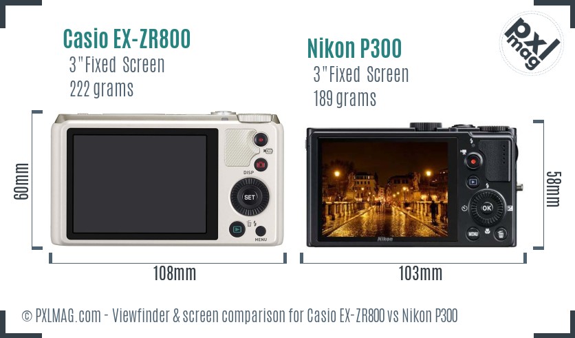 Casio EX-ZR800 vs Nikon P300 Screen and Viewfinder comparison