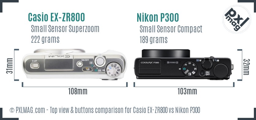 Casio EX-ZR800 vs Nikon P300 top view buttons comparison